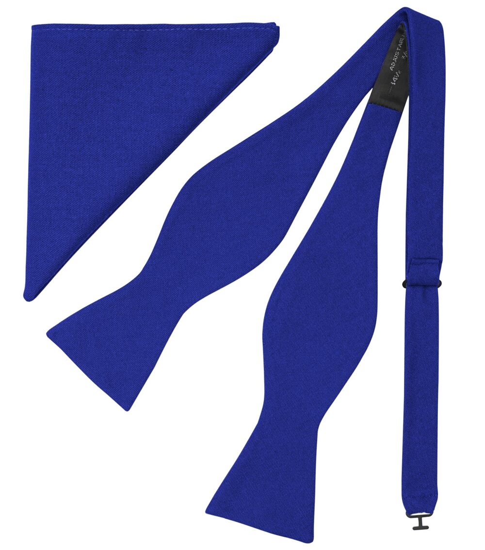 8020 Horizon Blue Bow Tie and Pocket Square Tuexdo, Self-Tied Cotton Linen